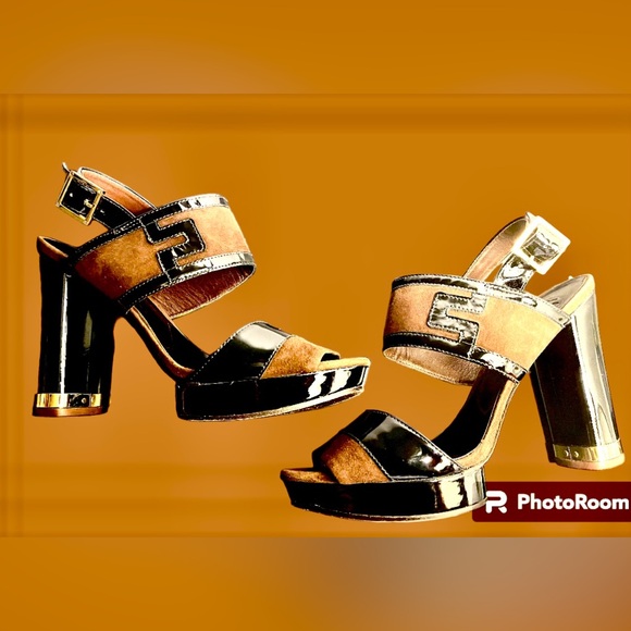 Tory Burch Leather Platform Heels EUC black & brown Sz 7.5M - Picture 10 of 12